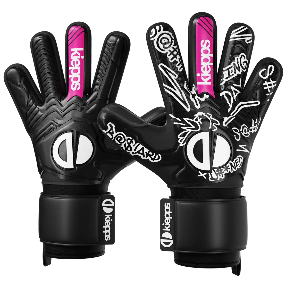 Black goalkeeper gloves with pink accents